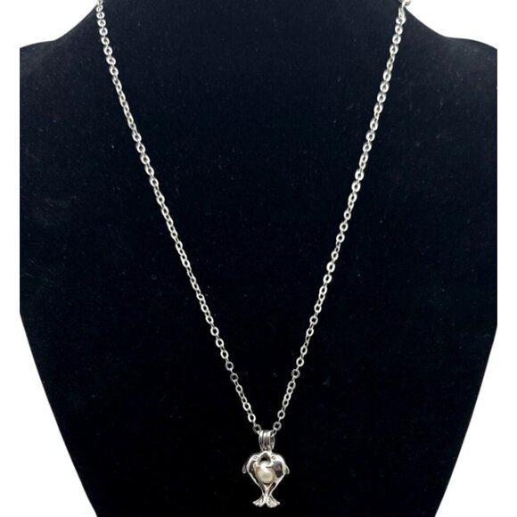 Dolphin Pearlcore Sea Siren Pendant Necklace Love Caged Silver Coquette Romance - Picture 2 of 8